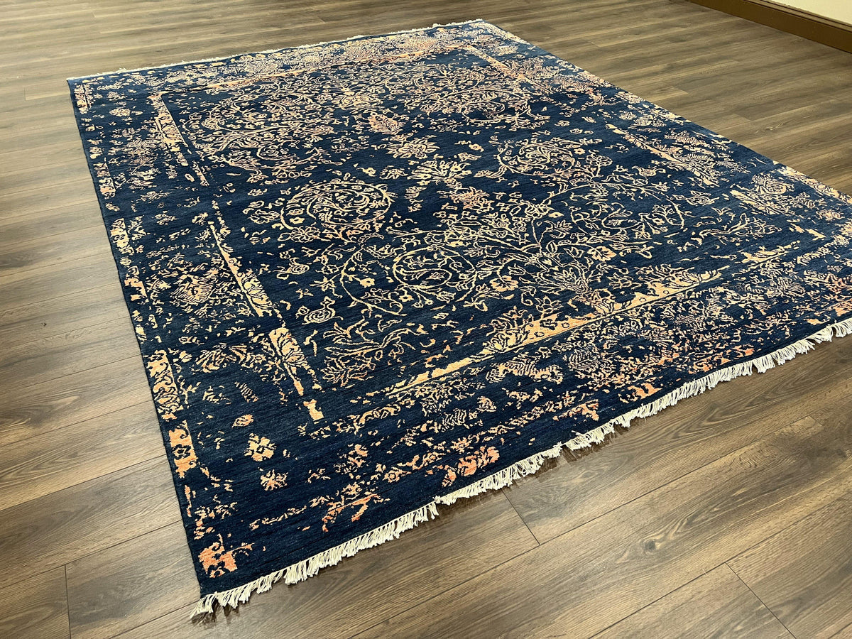 Area Rug 8x10 High Quality Handmade Oriental Carpet, Modern Contemporary Rug, Rug for Living Room, Wool Rug, Blue and Gold, Pakistani Rug - Jewel Rugs, view 12