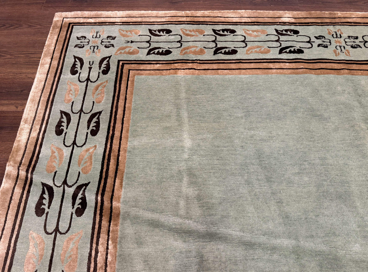Palace Size Nepali Rug 9x18, Open Field, Light Mint Green, Wool Hand Knotted, Modern Contemporary - Jewel Rugs, view 7
