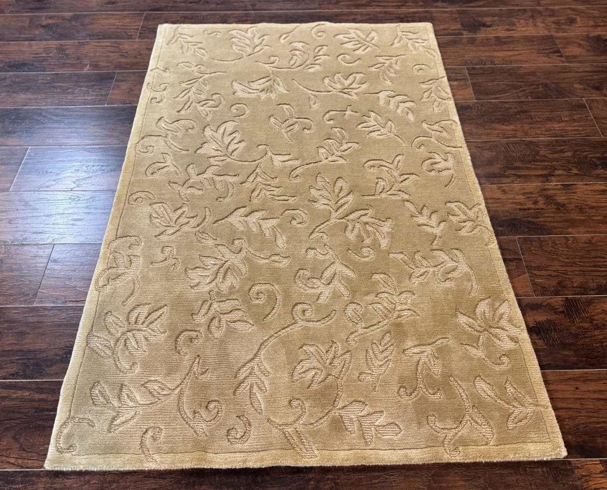 Modern Tibetan Rug 3.7 x 5.5, Carved Floral Design, Wool and Silk Highlights - Jewel Rugs, view 2