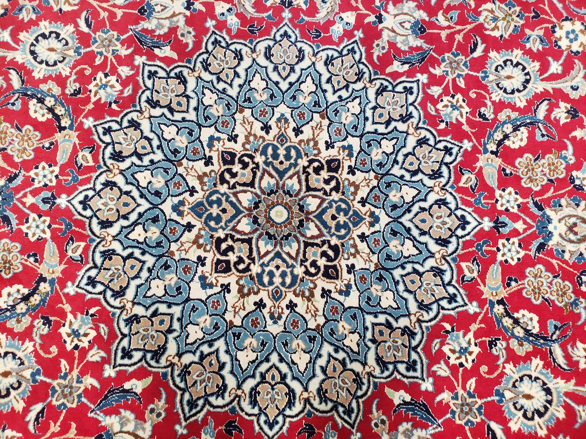 Persian Nain Rug 8x12, Red and Ivory, Signed - Jewel Rugs, view 4