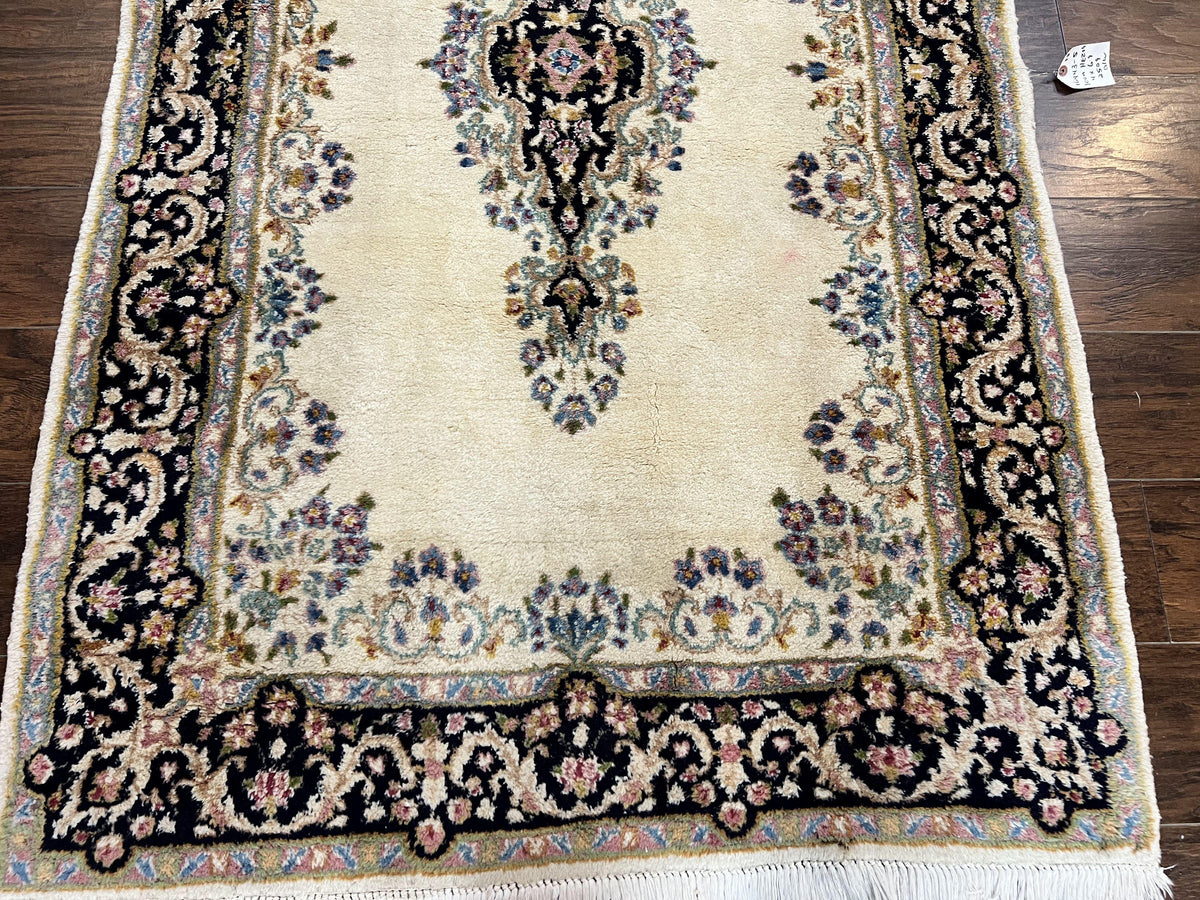 Persian Kirman Rug 4x7, Wool Hand Knotted Antique Carpet, Beige, Semi Open Field Medallion Rug, Traditional Handmade Oriental Rug - Jewel Rugs, view 6
