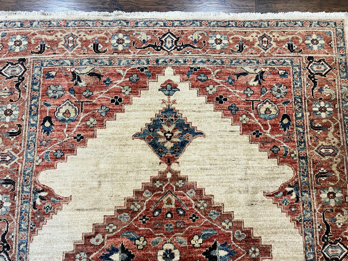 Peshawar Rug 5x7, Wool Hand Knotted Handmade Vintage Carpet, Serapi Design, Pakistani Rug 5 x 7 ft, Medium Sized, Geometric Rug - Jewel Rugs, view 4