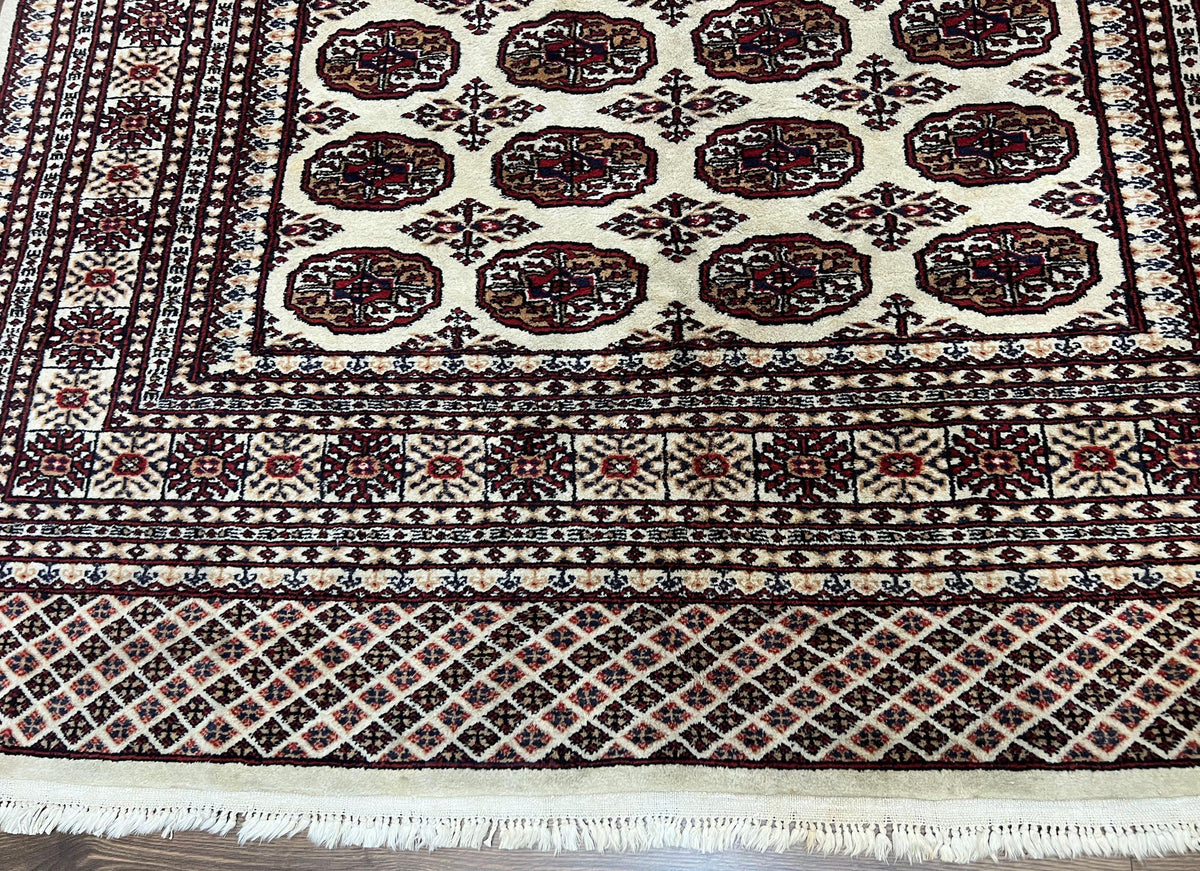Pakistani Turkoman Rug 6x9, Cream and Red Hand Knotted Wool Oriental Carpet, Yamud Rug, Tribal Rug 6 x 9, Bohemian Area Rug, Bokhara Rug - Jewel Rugs, view 6
