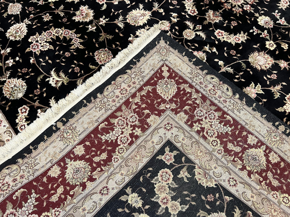 Sino Persian Rug 9x12, High Quality Oriental Carpet, Black and Maroon, Wool and Silk, Allover Floral Pattern, Hand Knotted, Vintage Rug Nice - Jewel Rugs, view 10