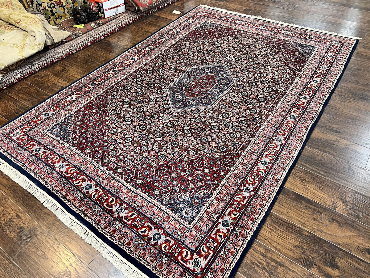 Indo Persian Rug 7x10, Dark Blue and Red Hand Knotted Wool Vintage Oriental Carpet 7 x 10 ft, Handmade Bidjar Rug, Herati Pattern Indian Rug - Jewel Rugs, view 2