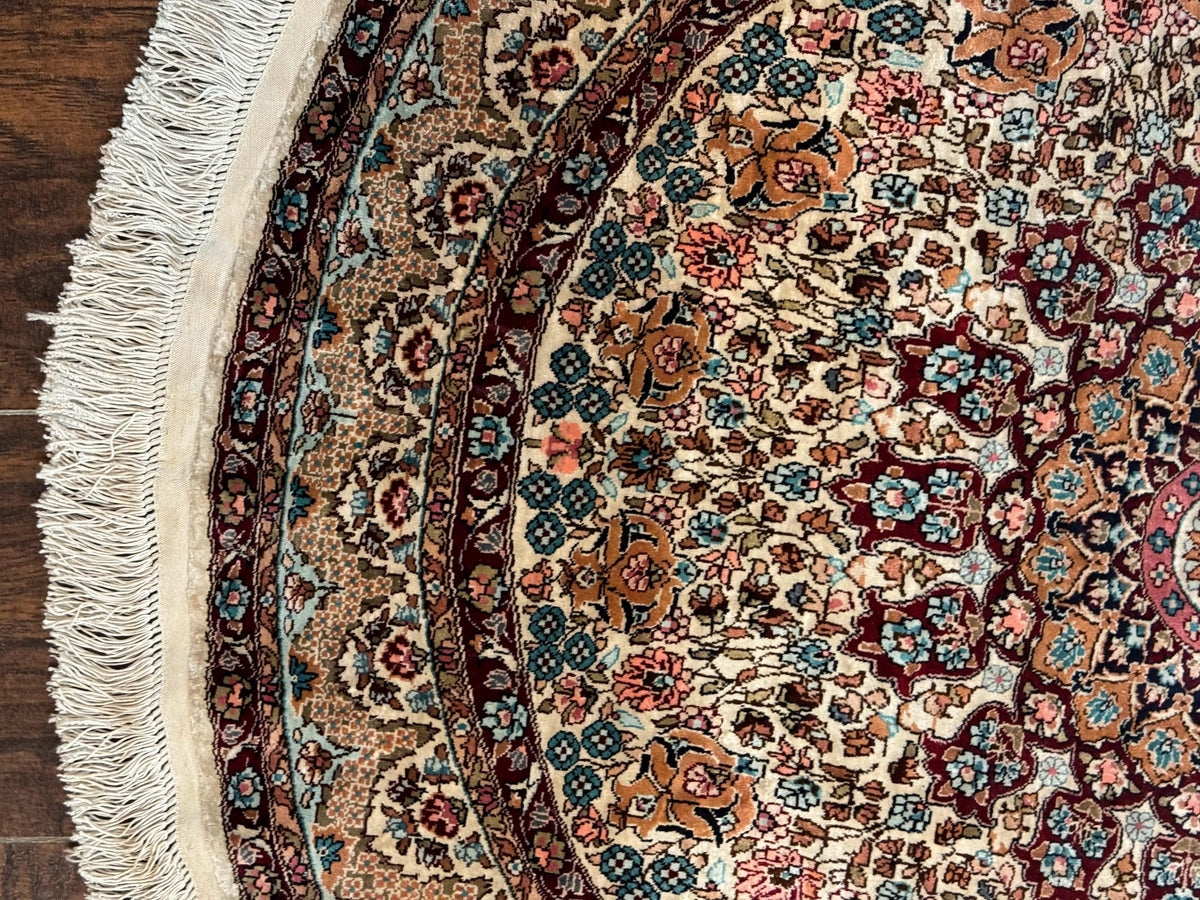 Round Silk Rug 3x3, Extremely Fine 580 KSPI, Sino Persian Round Handmade Carpet, Silk on Silk - Jewel Rugs, view 7