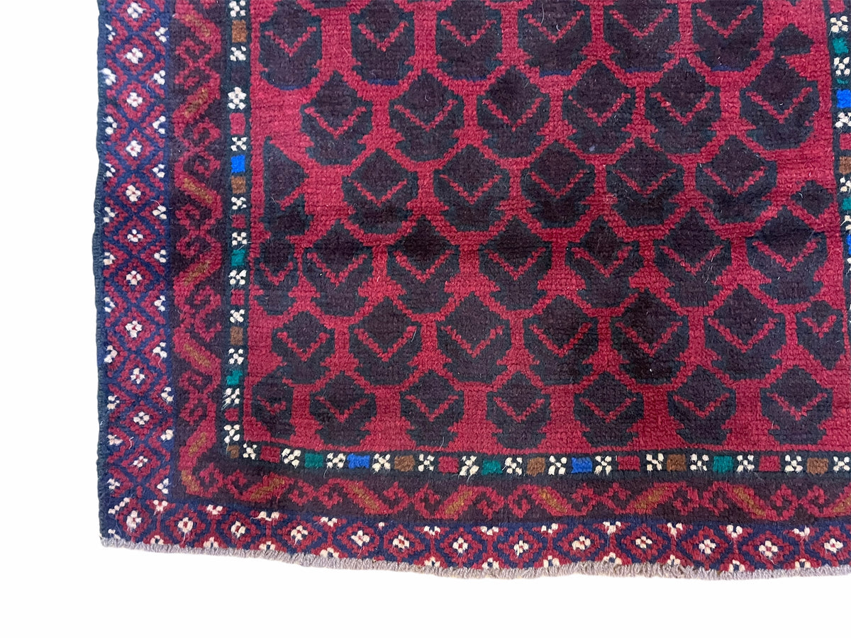 2' 8" X 4' 6" Vintage Handmade Tribal Wool Rug Balouchi Rug Afghan Rug Red Blue - Jewel Rugs, view 8