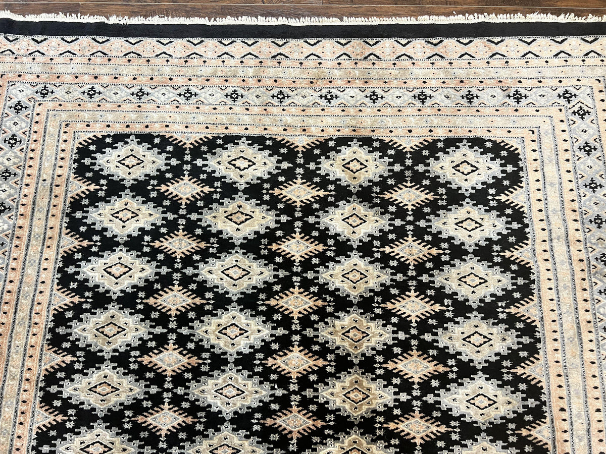 Pakistani Bokhara Rug 6x9, Hand Knotted Vintage Wool Carpet with Silk Highlights, Very Fine 320 KPSI, Medium Size - Jewel Rugs, view 4