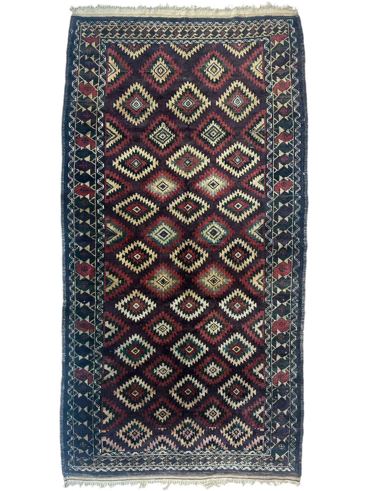 Antique Afghan Baluch Rug 4x9 | Navy, Burgundy & Ivory | Hand-Knotted Wool - Rugistan