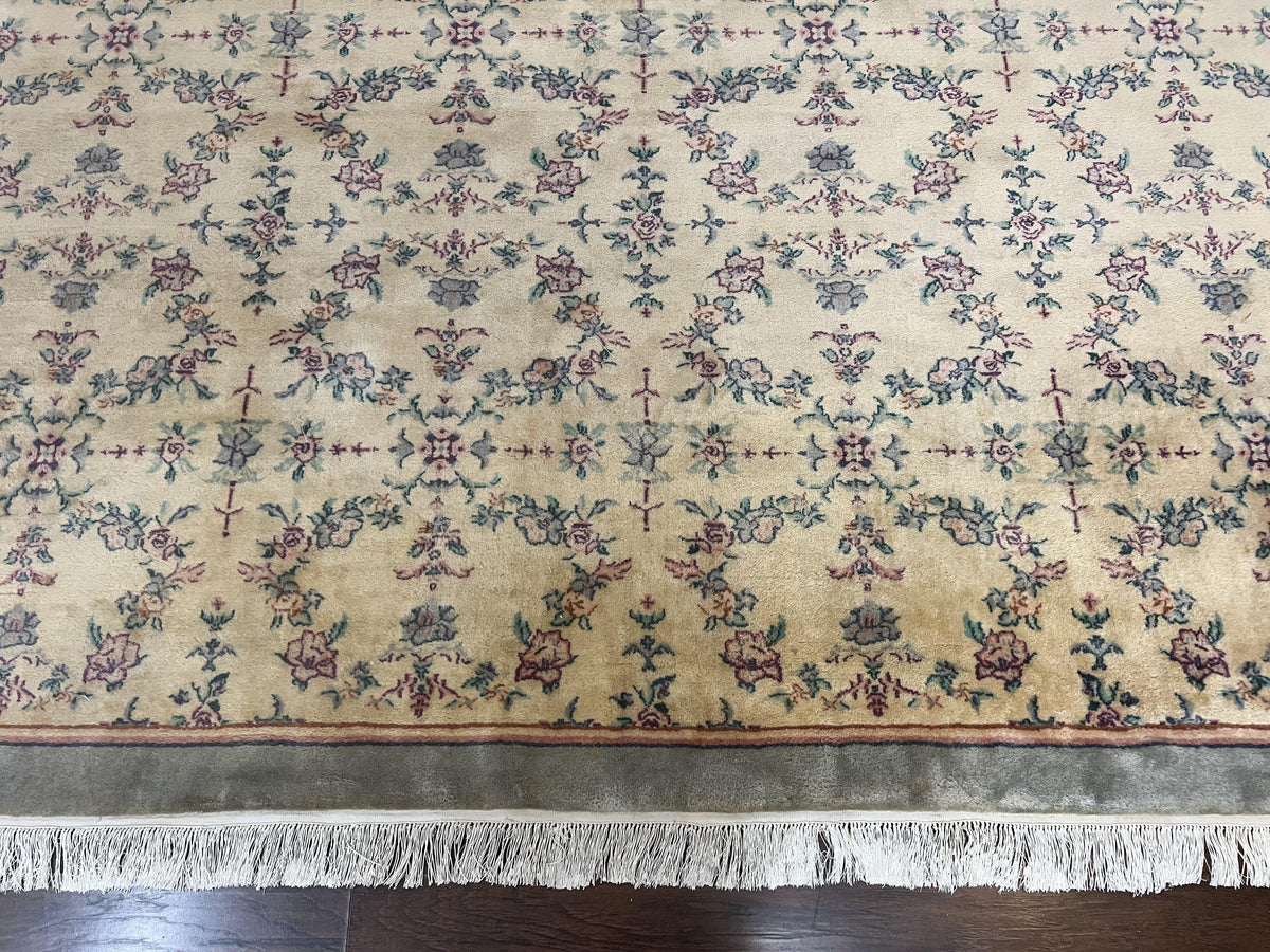 Sino Persian Rug 8x10, Floral, Oatmeal and Light Teal, Handmade Wool Vintage Carpet - Jewel Rugs, view 6
