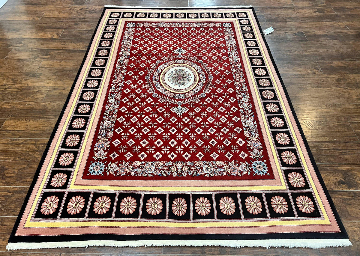 Pakistani Rug 6x9, European Aubusson Design, Wool Handmade Vintage Carpet, Dark Red, 6 x 9 Medium Sized Rug - Jewel Rugs, view 2