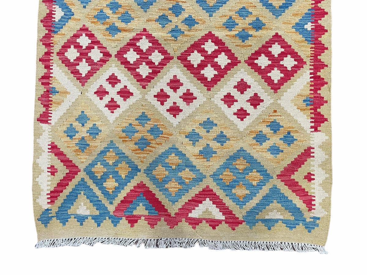 3x5 Kilim Rug Multicolor Tribal Kilim Rug 3 x 5 Tan Light Blue Red Beige New Turkish Anatolian Wool Kilim Flatweave Rug - Jewel Rugs, view 10