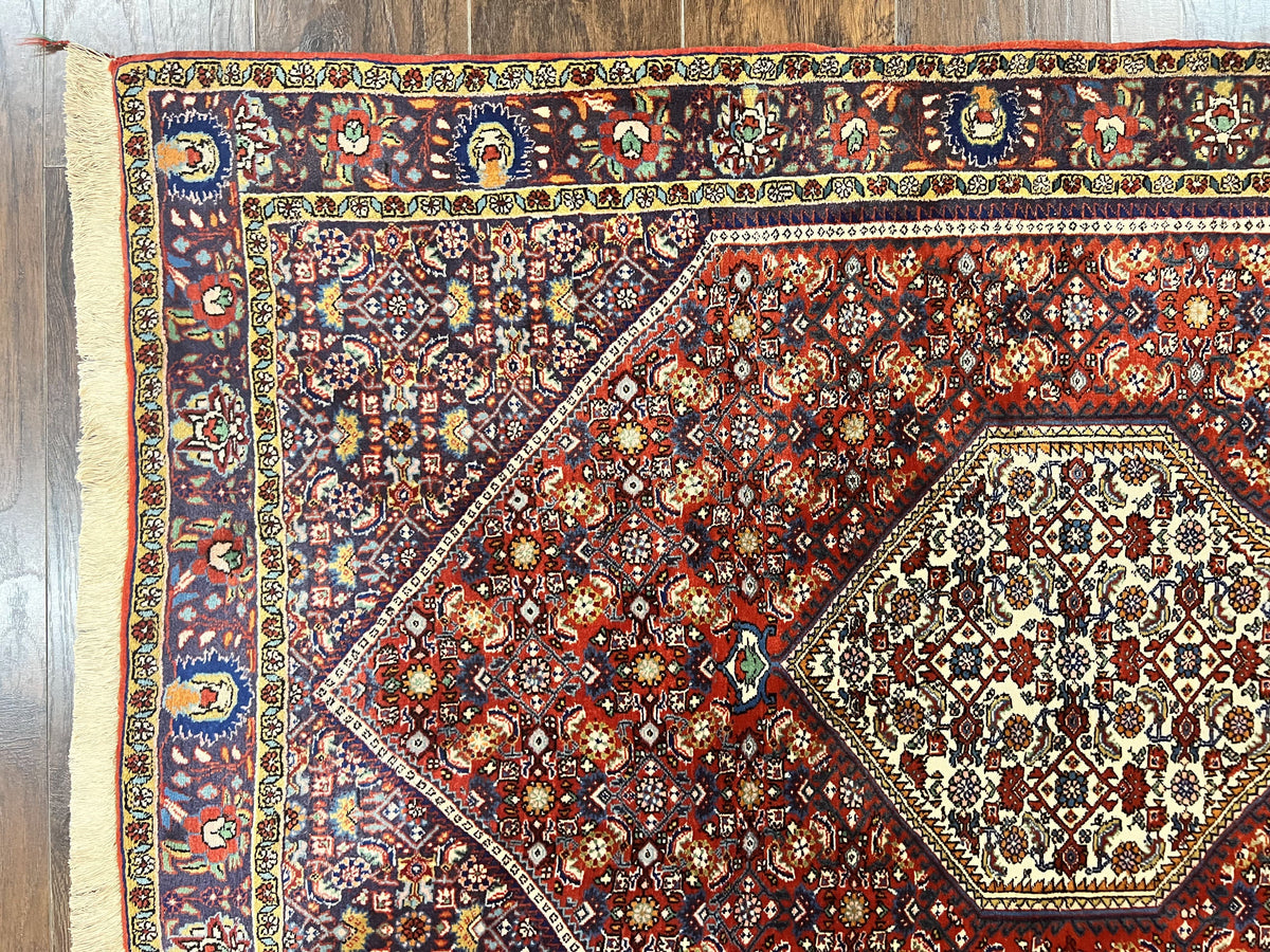 Persian Bidjar Rug 4x6, Handmade Oriental Carpet, Fine Weave, Herati Mahi Pattern, Vintage, Red, 300 KPSI - Jewel Rugs, view 6