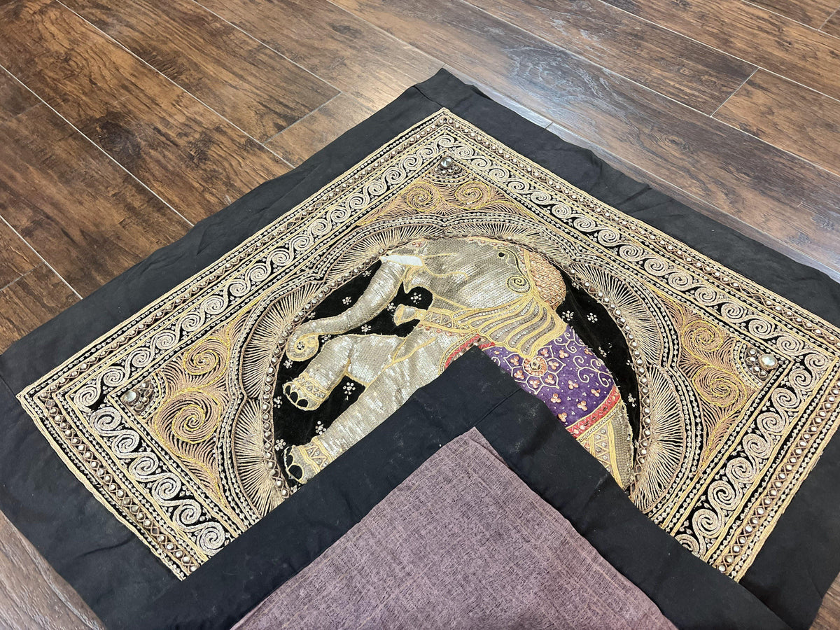 Indian Embroidery 3x3, Elephant Design, Detailed Needlepoint, Beadwork - Jewel Rugs, view 10