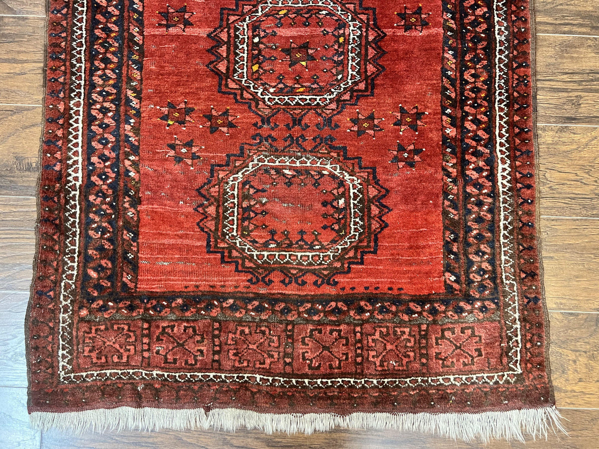 Afghan Rug 3x6, Semi Antique Vintage Oriental Carpet, Wool Handmade Red Rug, Tribal Rug, Afghan Beshir Rug - Jewel Rugs, view 6