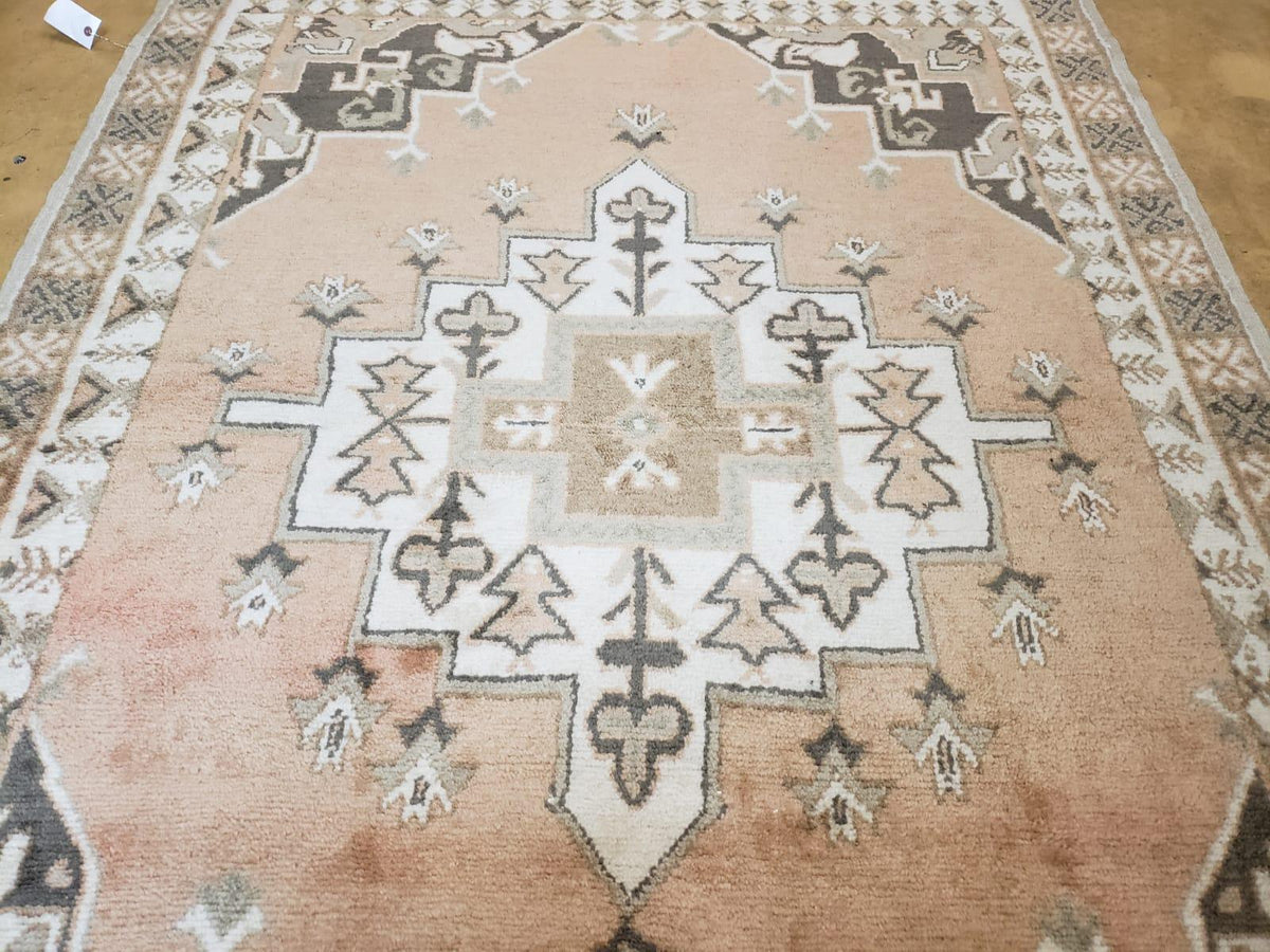 Antique Moroccan Rug 5x7 Tribal Carpet, Hand-Knotted Soft Wool Pile, 5 x 7 Area Rug, Berber Rug, Geometric Open Field Medallion, Pink Ivory - Jewel Rugs, view 5