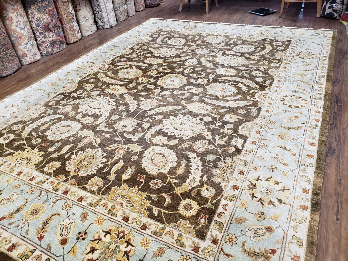 9x12 Vintage Handmade Wool Rug Carpet Indo Mahal Oushak Nice Brown Blue - Jewel Rugs, view 3