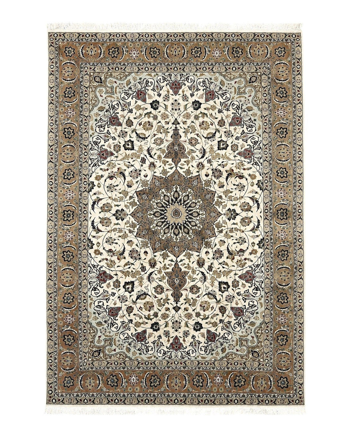 Wonderful Persian Tabriz Rug 7x10, Floral Medallion, Very Fine Oriental Carpet, Ivory - Jewel Rugs