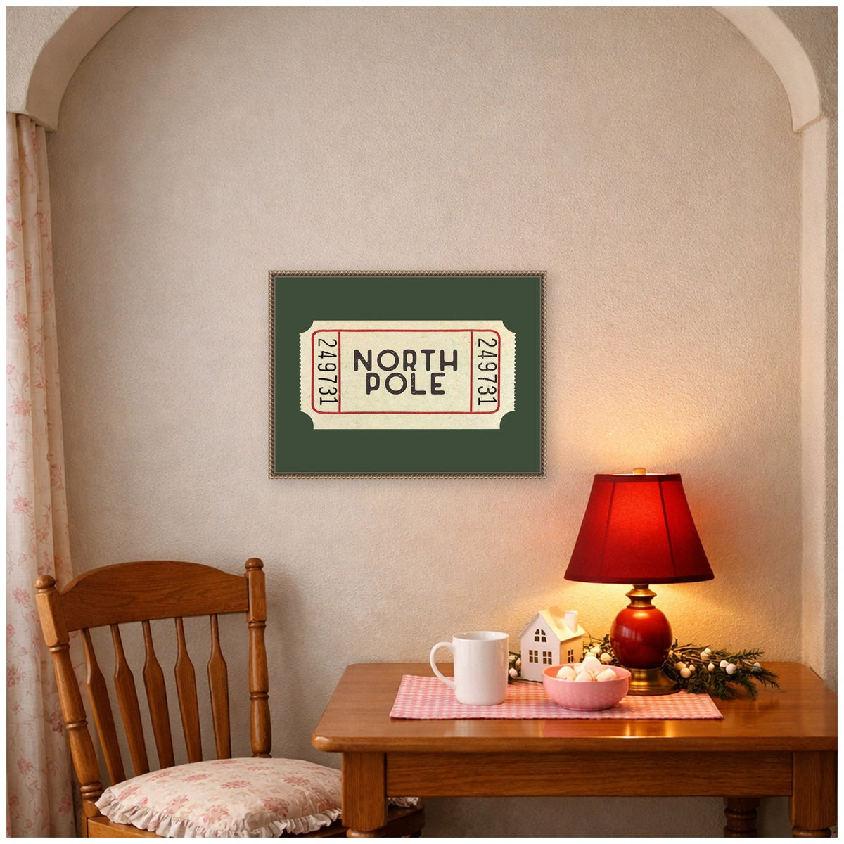 North Pole Green Ticket by Kikiandnim Framed Canvas Wall Art Print