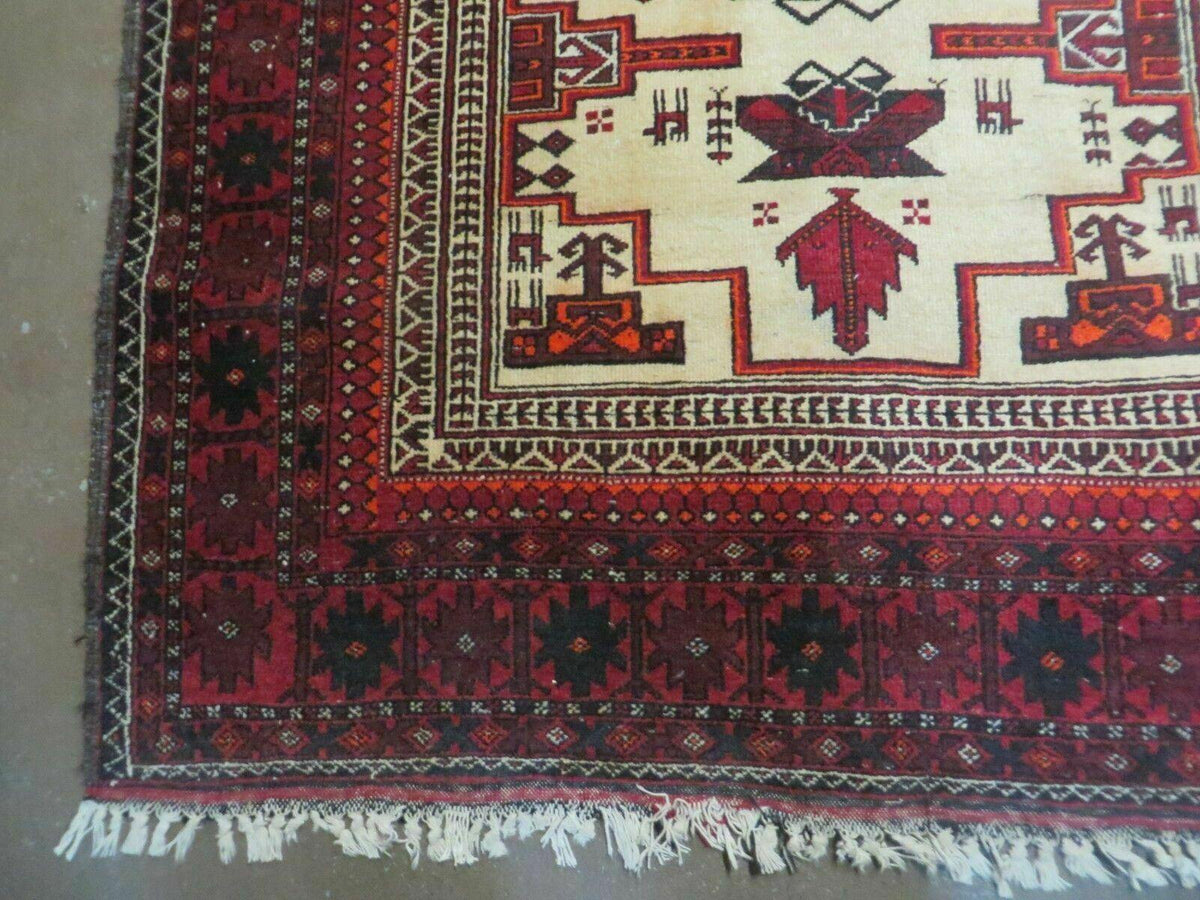 4' X 7' Vintage Handmade Pakistan Turkoman Bokhara Balouch Woven Wool Rug Nice - Jewel Rugs, view 8