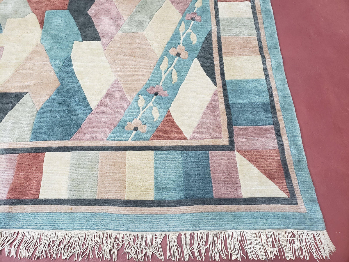 Contemporary Indian Nepalese Area Rug 8x11, Wool Hand-Knotted Modern Multicolor Nepali Abstract Carpet 8 x 11 Soft Playroom Nursery Room Rug - Jewel Rugs, view 10