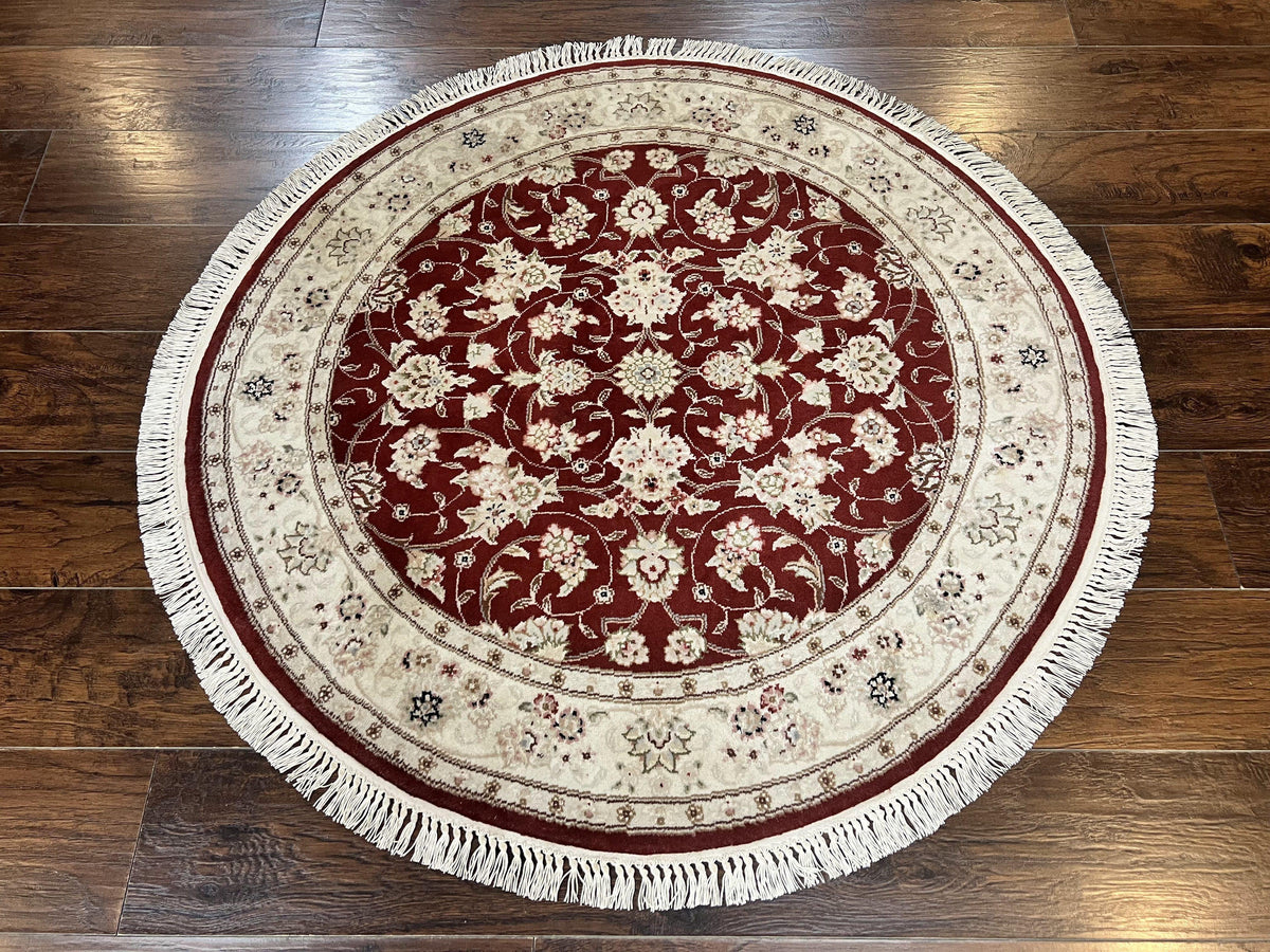 Sino Persian Round Rug 4x4, Wool Hand Knotted Oriental Carpet, Maroon & Ivory Vintage Rug, Floral Rug, Traditional Rug 4 x 4, Fine Rug - Jewel Rugs, view 2