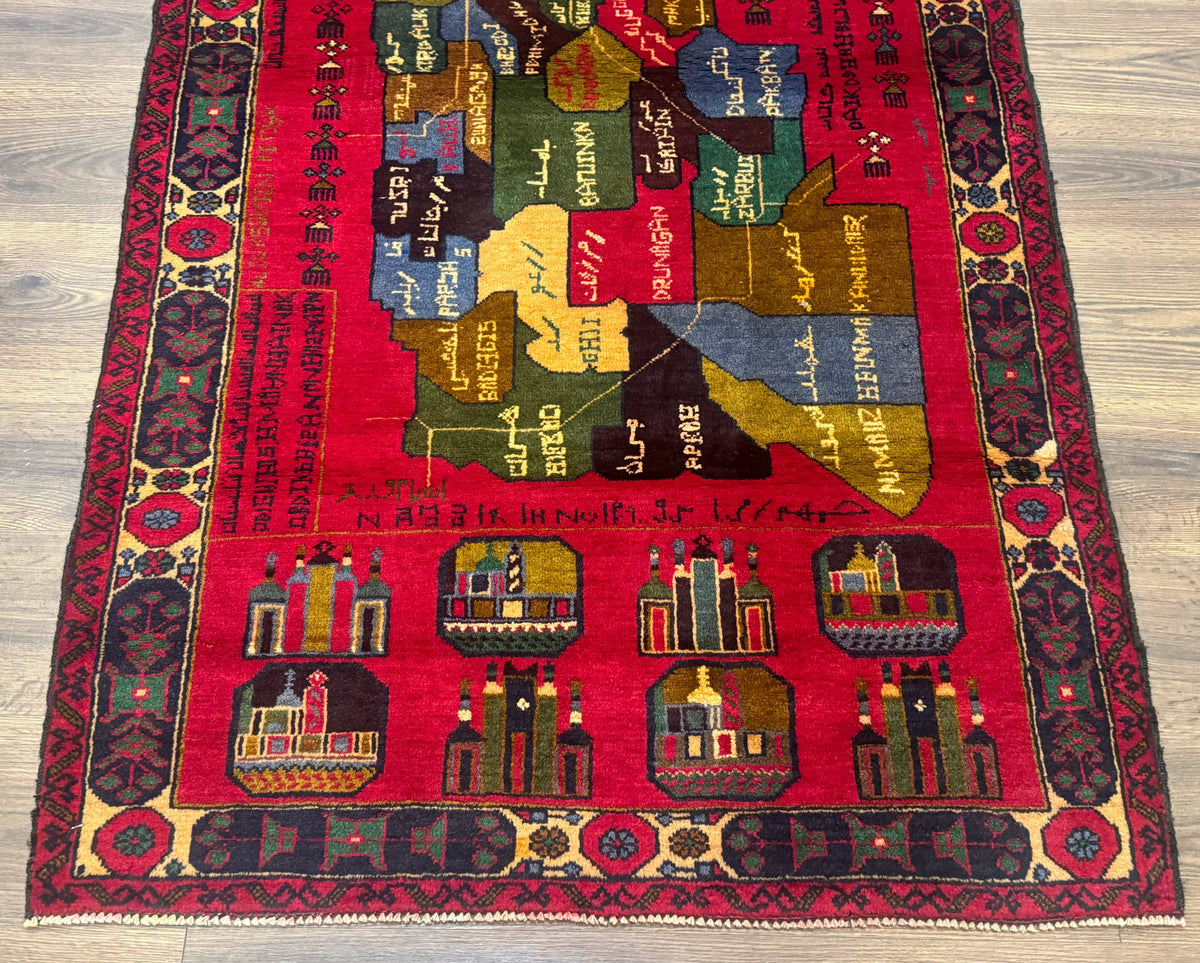 Red Afghan Balouch Rug 3x7, Tribal, Map of Afghanistan Depiction, Handmade, New - Jewel Rugs, view 5