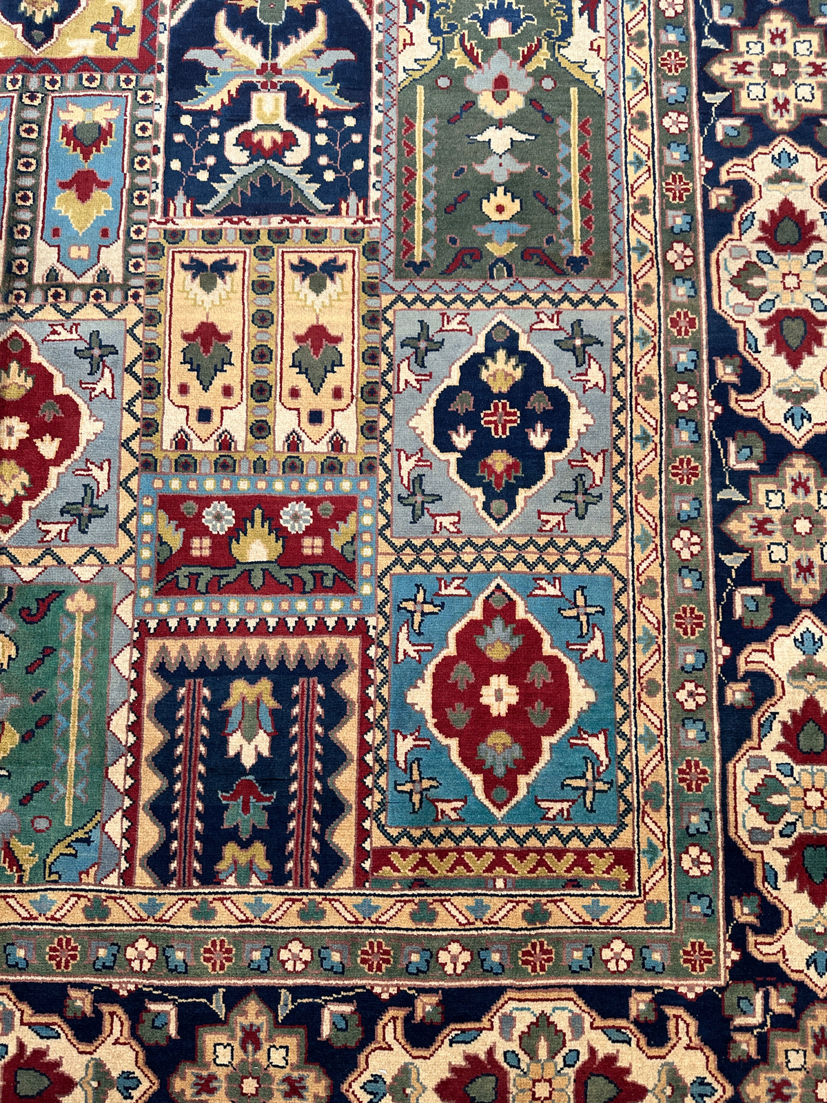 Afghan Bakhtiari Rug 7x10 | Navy, Beige & Light Blue | Hand-Knotted Wool - Rugistan, view 6