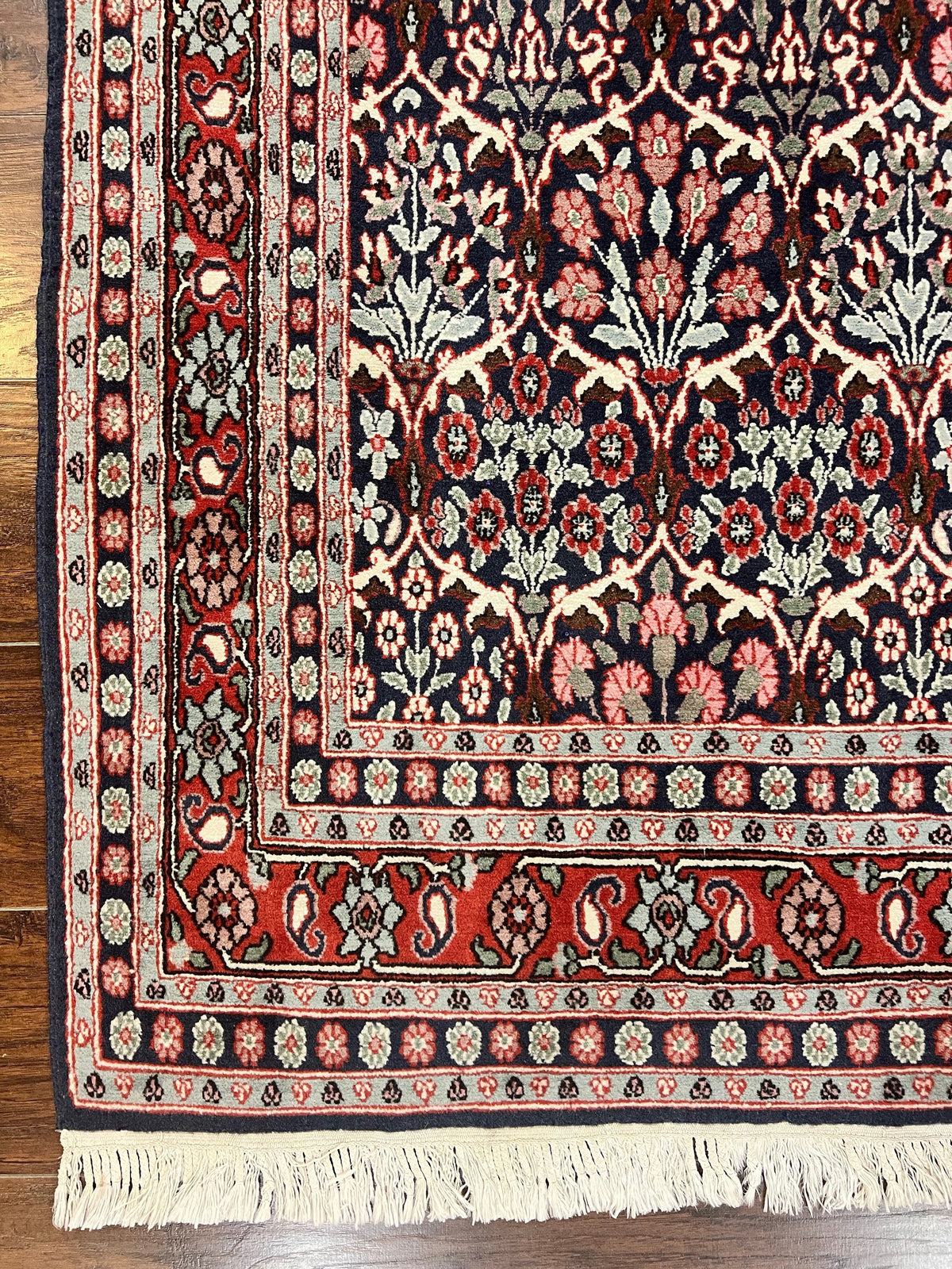 Pak Persian Rug 3x4, Wool Hand Knotted Vintage Traditional Carpet, Navy Blue & Red, Very Fine Small Handmade Floral Rug - Jewel Rugs, view 9