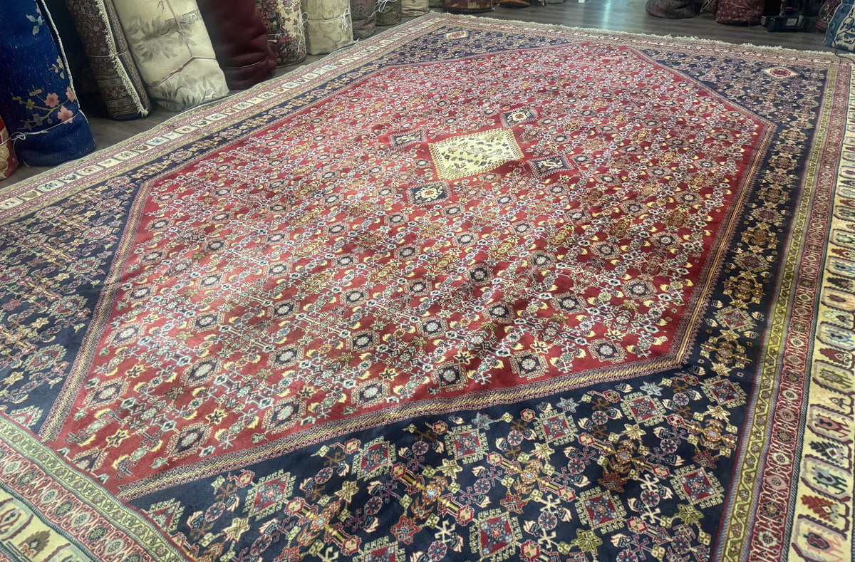 Palace Size Persian Shiraz Rug 13x19, Tribal Rug, Herati Pattern, Brick Red Navy Blue Beige, Oversized Persian Wool Area Rug, Extra Large - Jewel Rugs, view 4