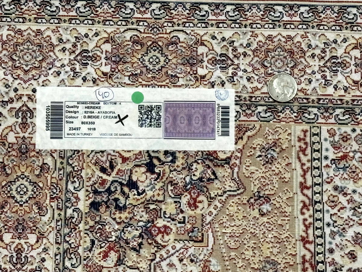 Turkish Silk Runner Rug 2.6 x 12, Hereke Mamluk Runner, Bamboo Silk, New - Jewel Rugs, view 10