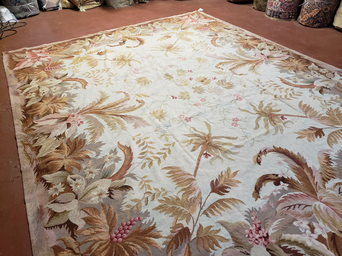 7' 7" x 9' 8" Needlepoint Rug Floral Beige Flat Weave Carpet 8x10 Handmade New Area Rug - Jewel Rugs, view 3