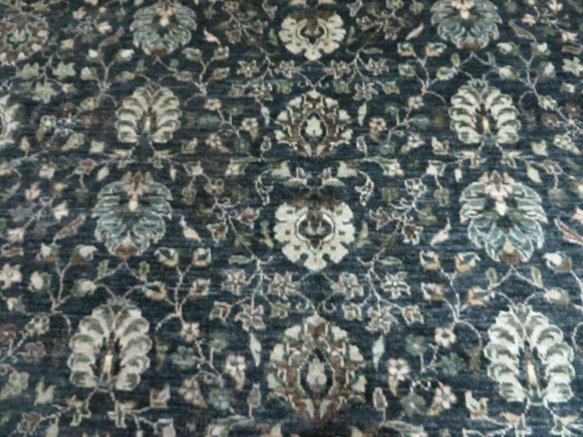 5' 6" X 8' Vintage Handmade Pakistani Floral Oriental Wool Rug Black Dark Grey - Jewel Rugs, view 3