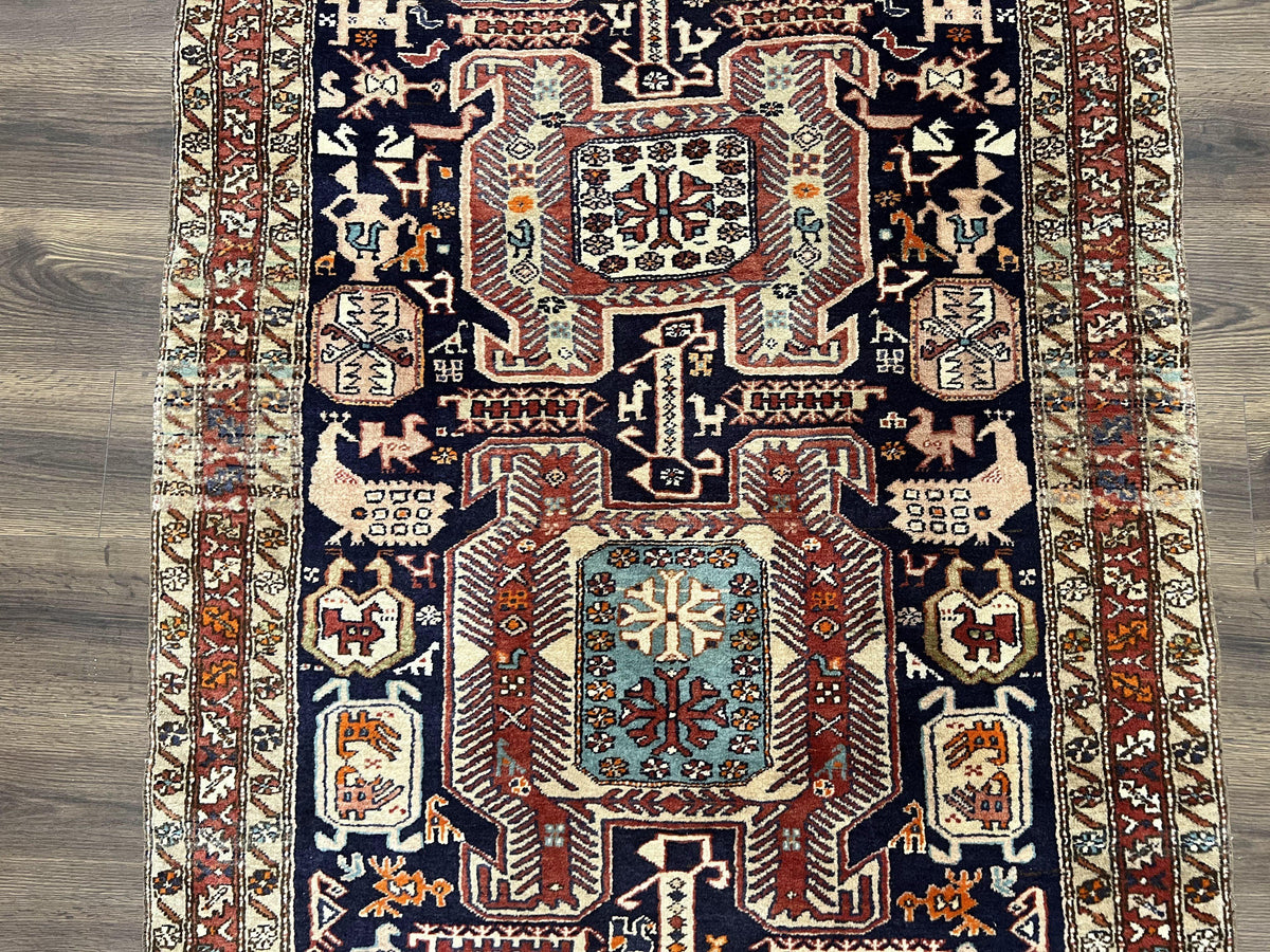 Persian Ardabil Wide Runner Rug 4x10 - Geometric Medallions & Animal Pictorials - Jewel Rugs, view 5