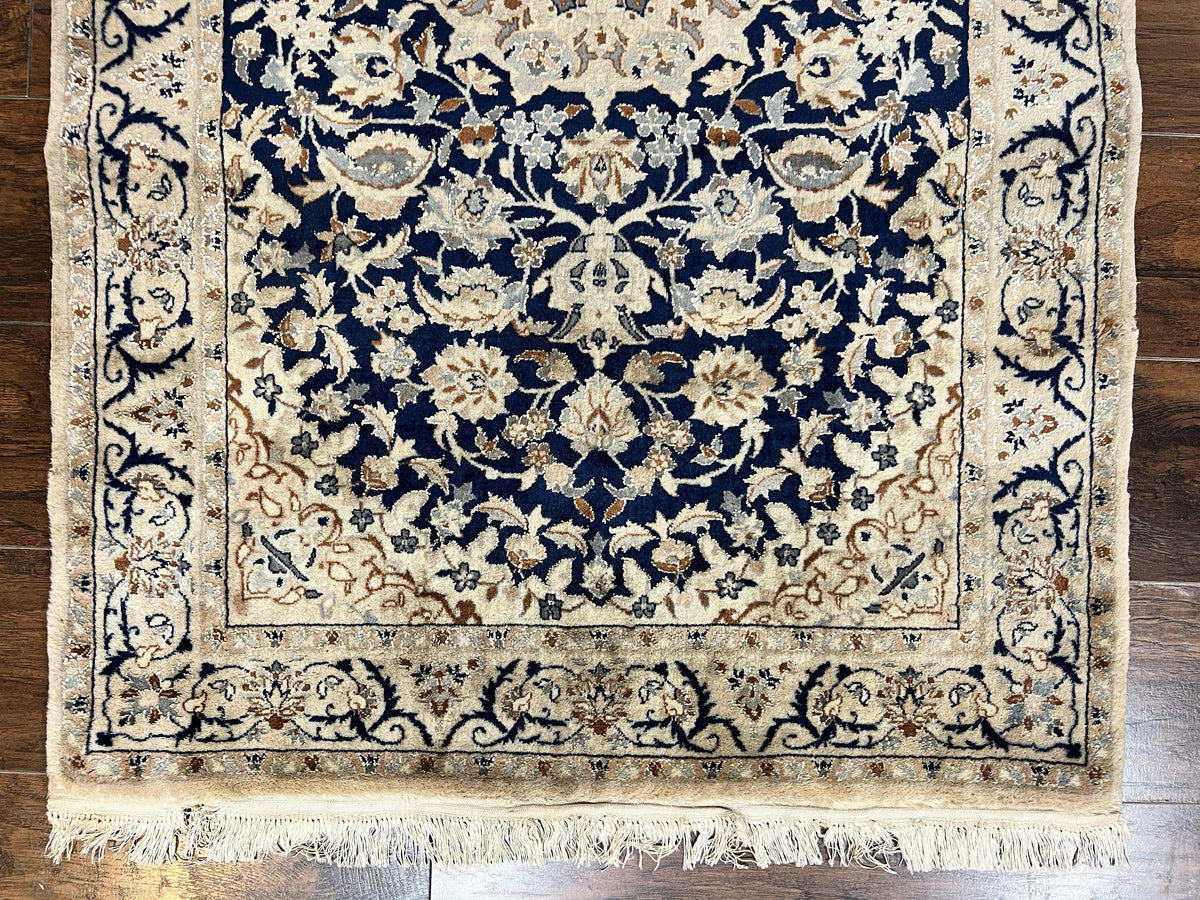 Persian Nain Rug 3x5, Floral Medallion Oriental Carpet, Very Fine Hand Knotted Handmade Wool and Silk Highlights Rug, Vintage Semi Antique - Jewel Rugs, view 6