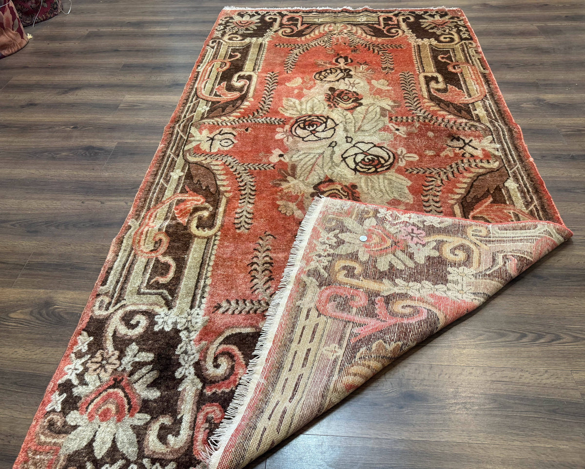 Khotan Rug 5x9, Terracotta and Brown, Floral, Chinese Wool Carpet, Antique Rug - Jewel Rugs, view 12