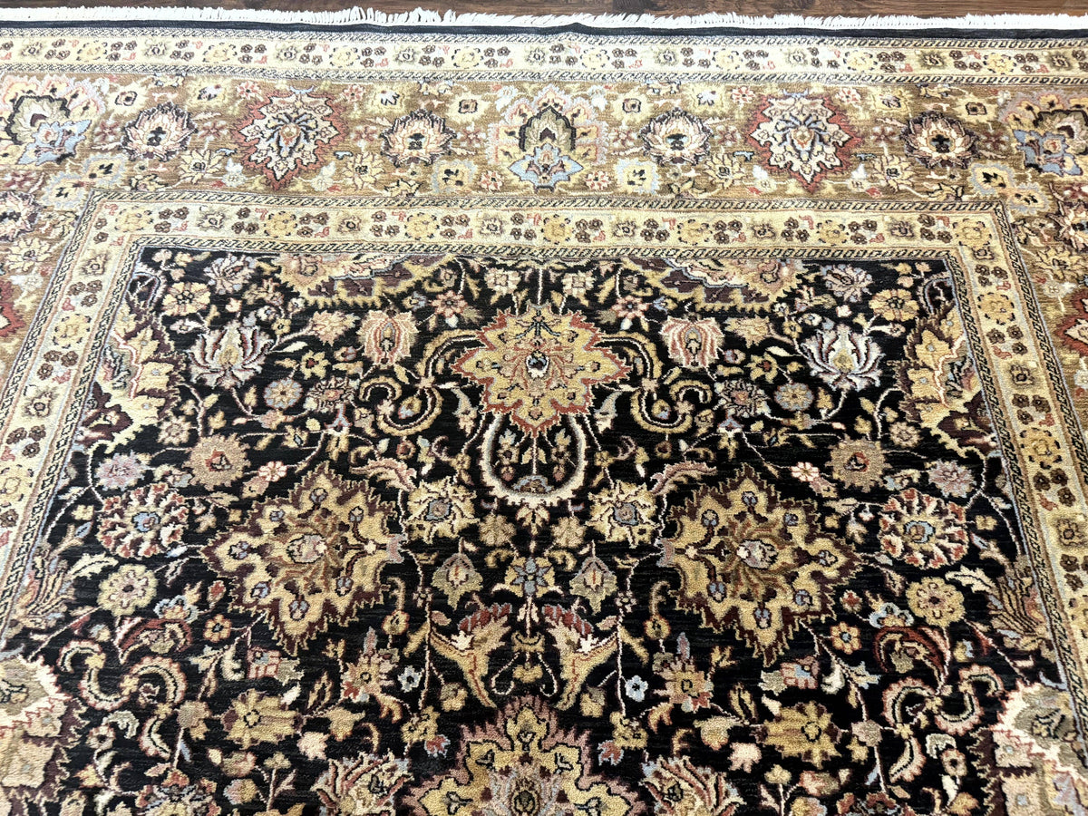 Indo Persian Rug 9x12, Floral Allover, Midnight Blue, Handmade Vintage Wool Oriental Carpet - Jewel Rugs, view 4
