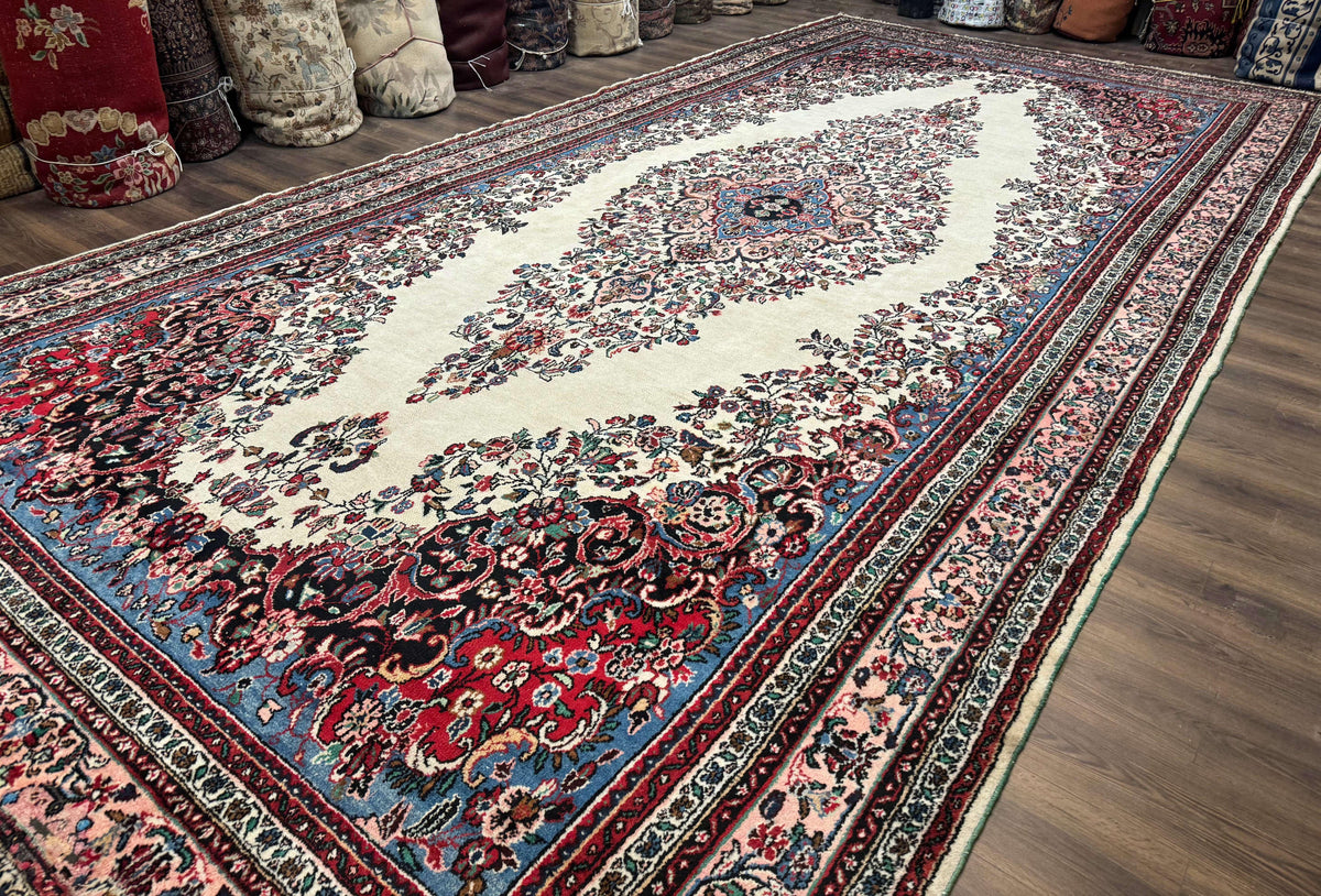 Palace Size Persian Rug 10 x 21 ft, Antique Hamadan Bibikabad Carpet, Handmade Antique Wool Oversized Rug, Ivory, Semi Open Field - Jewel Rugs, view 3