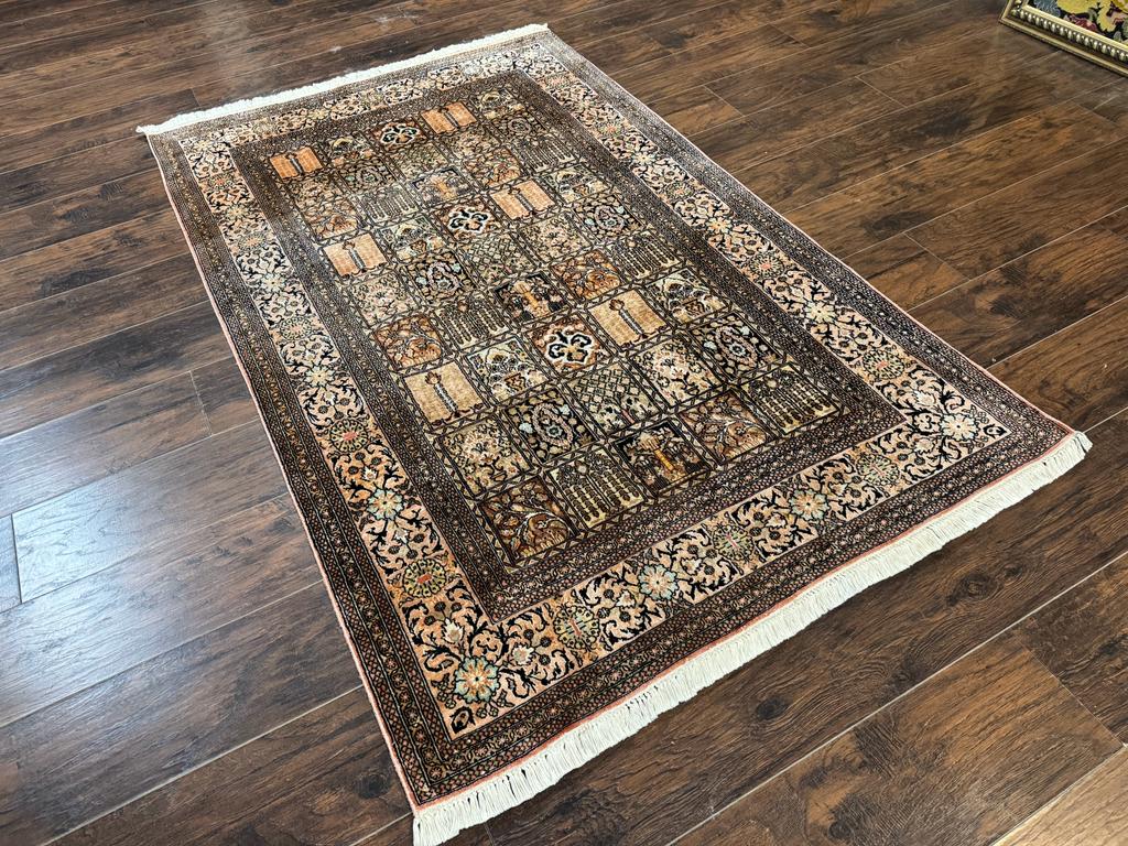 Indian Kashmiri Silk Rug 4x6, Panel Design, Multicolor, Fine - Jewel Rugs, view 3
