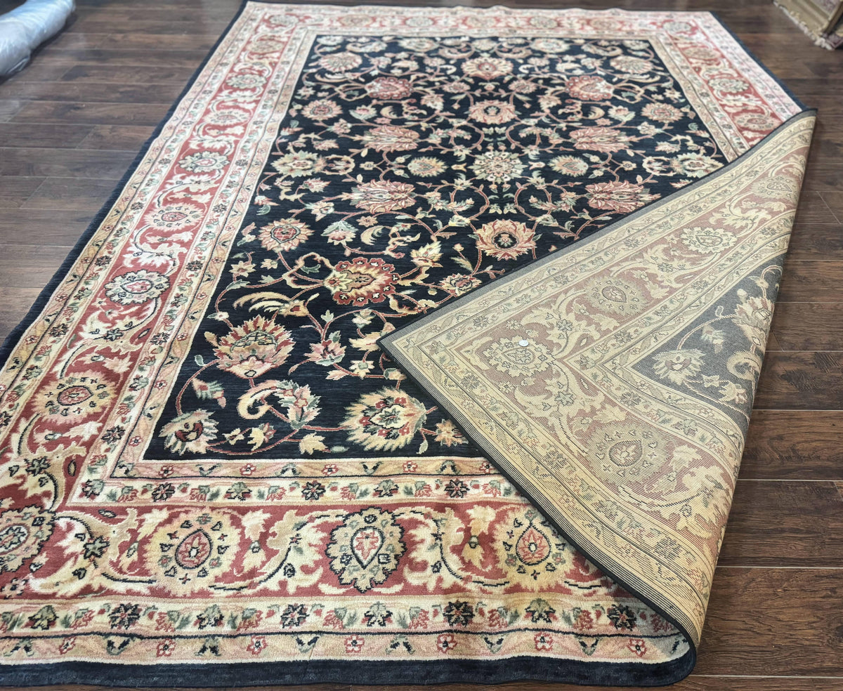Vintage Oriental Rug 8x11, Floral Persian Design Carpet, Turkish Power Loomed Rug, Navy Blue Red Cream - Jewel Rugs, view 12