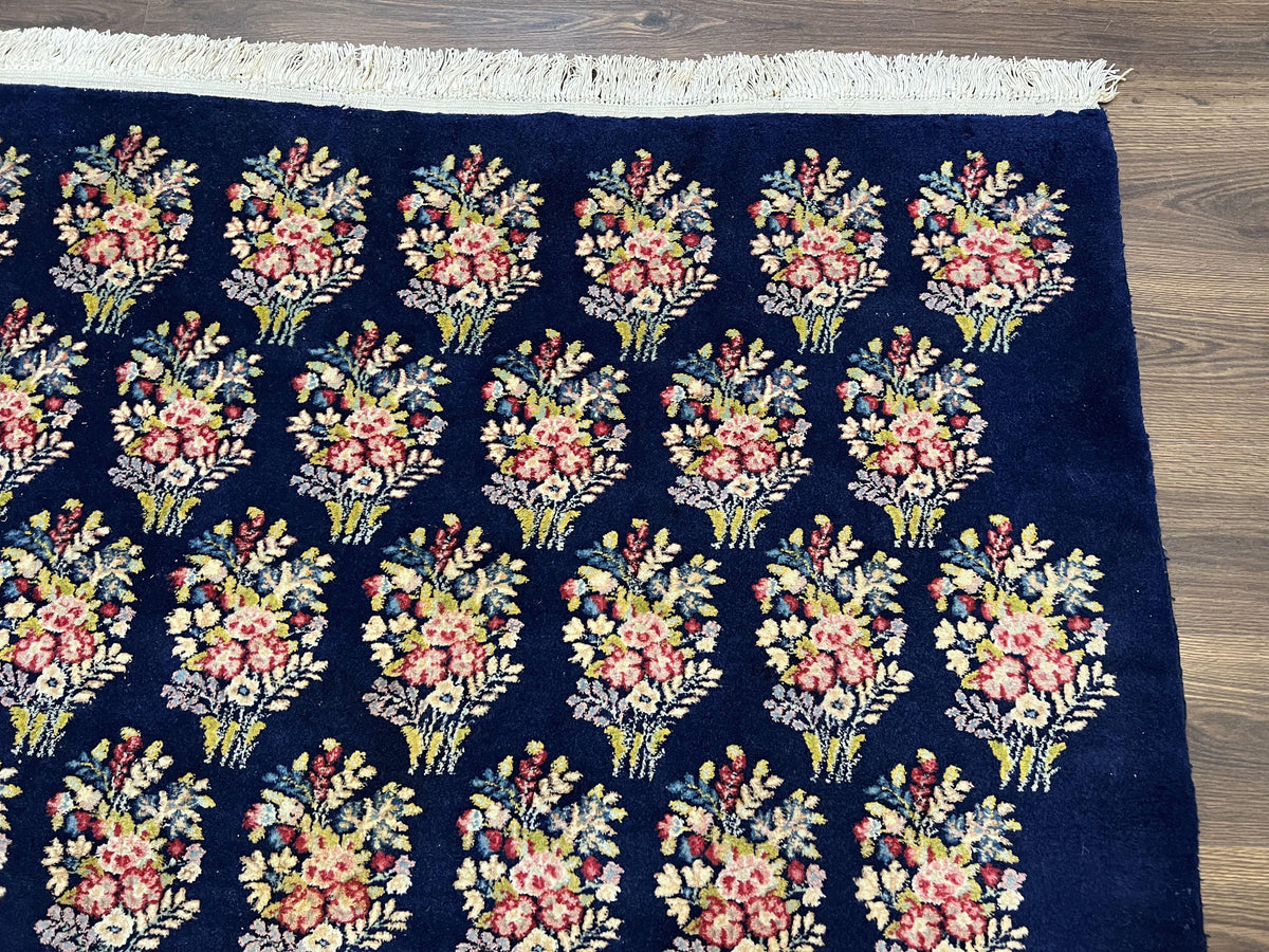 Persian Rug 9x12, Authentic Hand Knotted Carpet, Repeated Floral Motif Garden of Eden, Navy Blue Wool Rug 9 x 12, Semi Antique Kirman Rug - Jewel Rugs, view 8