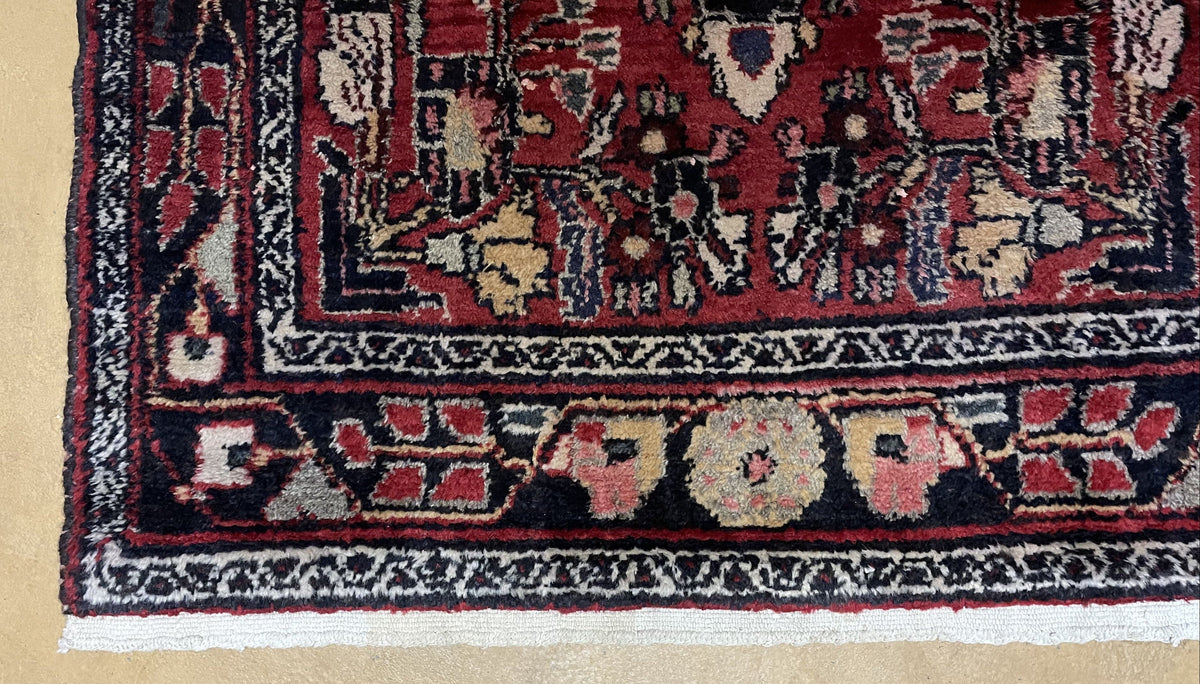 Antique Persian Hamadan Runner Rug 3.4 x 9, Red, Handmade Wool Runner - Jewel Rugs, view 7