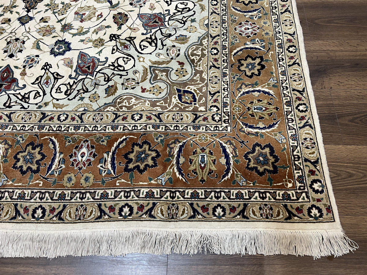 Wonderful Persian Tabriz Rug 7x10, Floral Medallion, Very Fine Oriental Carpet, Ivory - Jewel Rugs, view 9