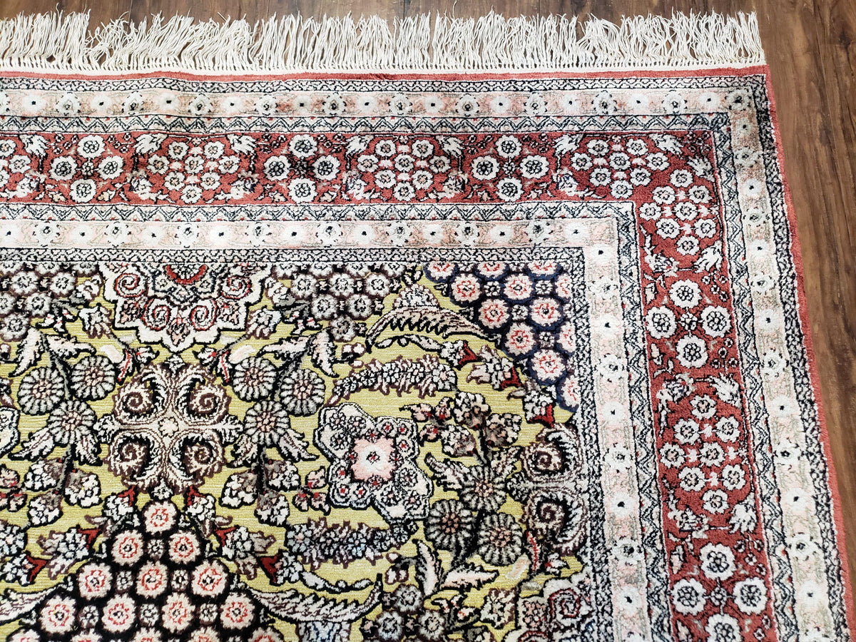 5x8 Indian Kashmiri Silk Rug with Gold Threads - Jewel Rugs, view 7