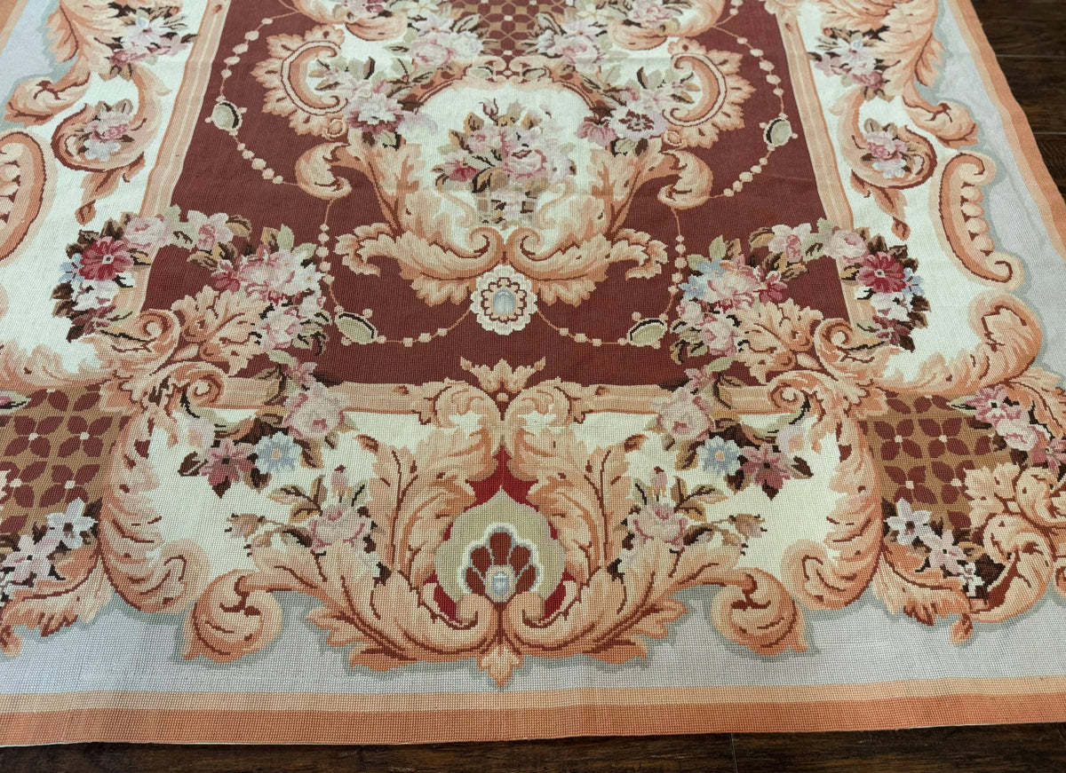 Vintage Needlepoint Rug 6x9, Aubusson Rug, Flatweave Wool Elegant Carpet, Medium Size, French European Design - Jewel Rugs, view 5