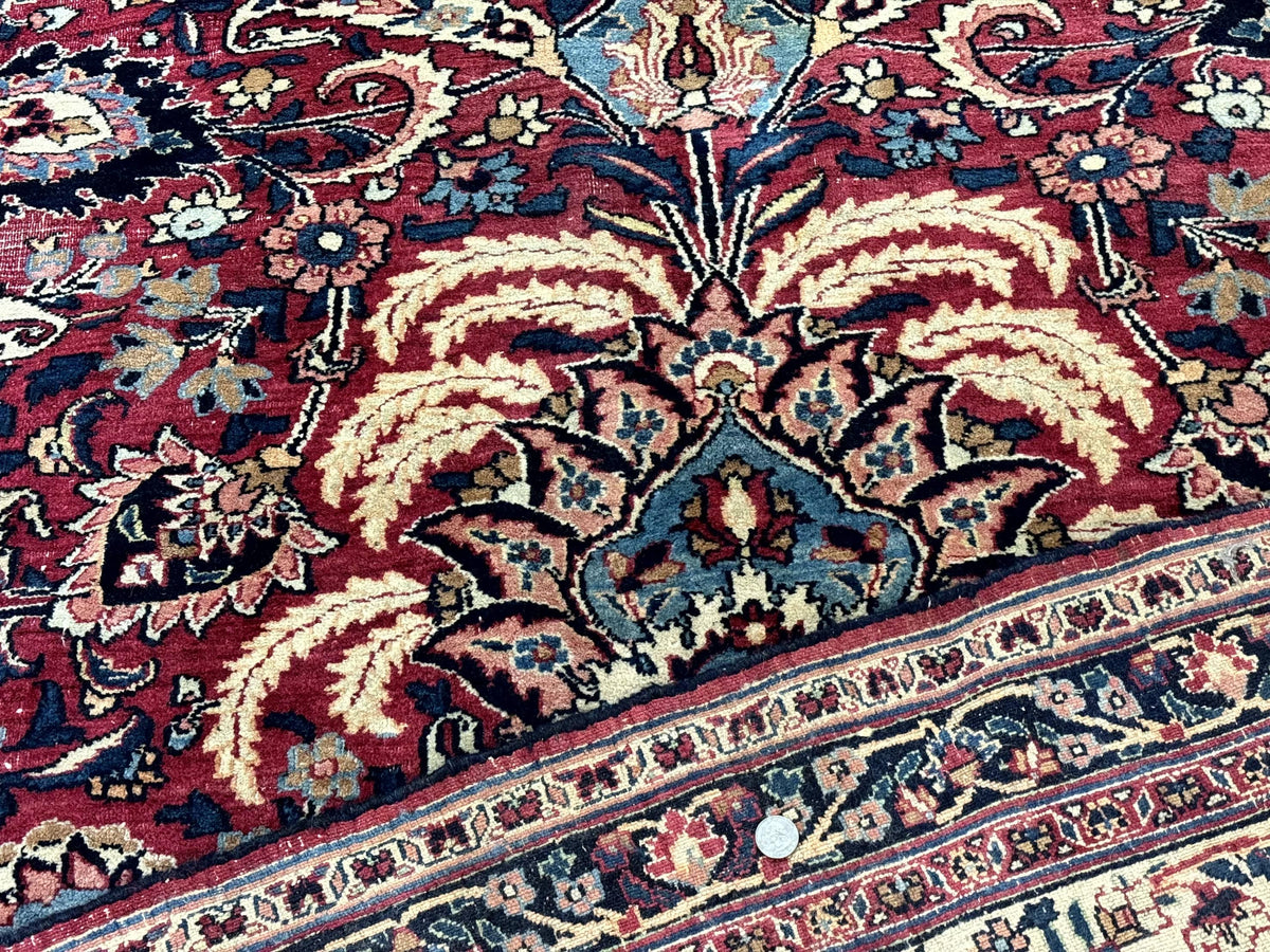 Antique Persian Mashad Rug 10x12, Red and Ivory, Signed by Master Weaver - Jewel Rugs, view 11