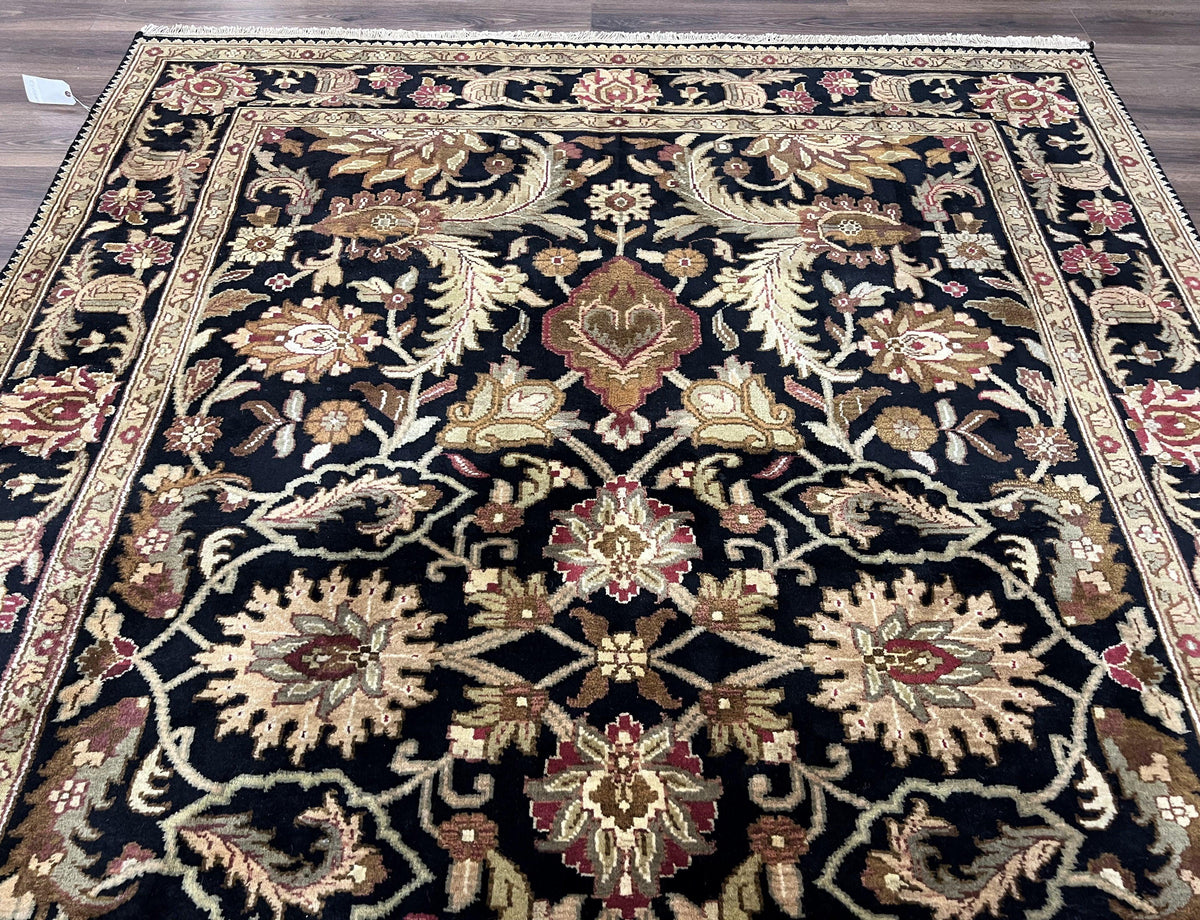 Indo Mahal Sultanabad Rug 8x11, Vintage Indian Oriental Carpet, Wool Handmade Floral Rug 8 x 11 ft, Black Beige Tan, Large Flowers Allover - Jewel Rugs, view 12