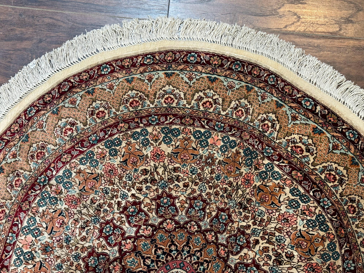 Round Silk Rug 3x3, Extremely Fine 580 KSPI, Sino Persian Round Handmade Carpet, Silk on Silk - Jewel Rugs, view 4