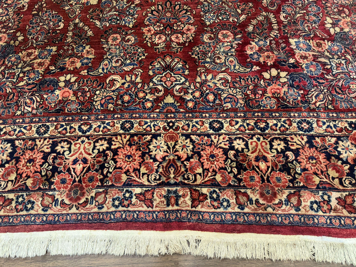Large Persian Sarouk Rug 10x17, Palace Size Antique Persian Carpet, Red, Floral Allover, Traditional Persian Rug, Oversize Handmade Wool Rug - Jewel Rugs, view 5