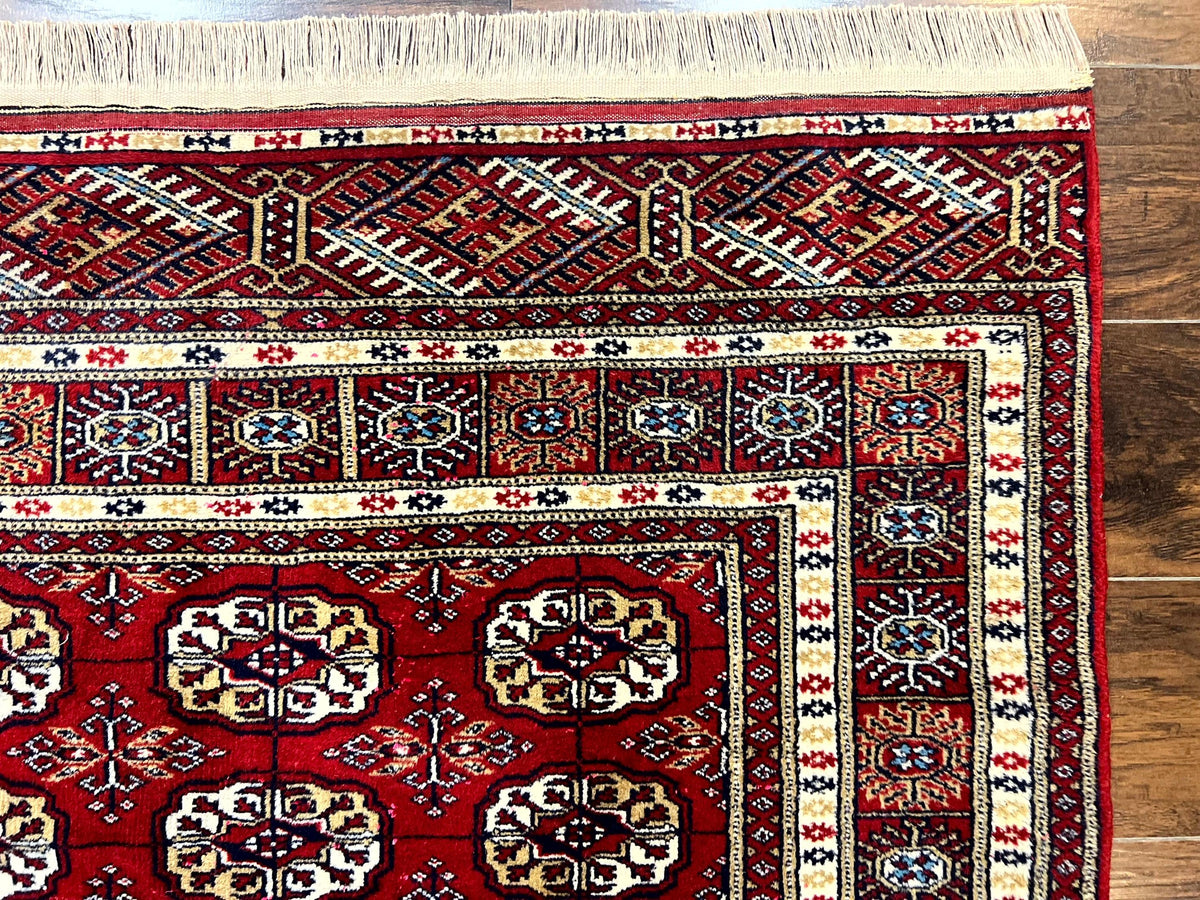 Pakistani Bokhara Rug 4x6, Red Turkoman Carpet, Finely Hand Knotted, Wool Vintage Rug - Jewel Rugs, view 8